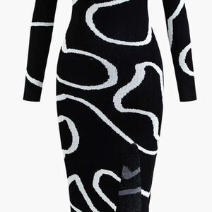 Elegant Black and White Long Sleeve Dress